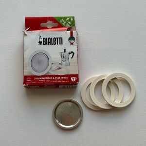NIB Bialetti Moka Gasket Rubber Ring + Filter Plate 2-Cup Pot Replacement